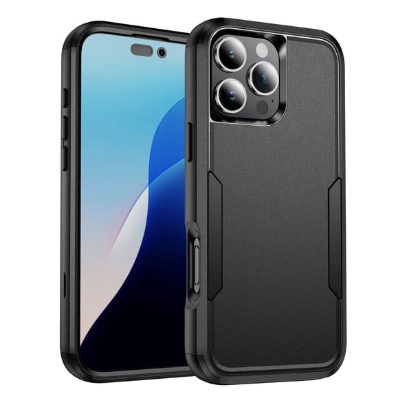 Dteck Case for iPhone 16 Pro, Heavy Duty Shockproof Protective Three Layers Phone Bumper Cover with Full Body Rubber Armor Bumper Dropproof Protection for iPhone 16 Pro,Black