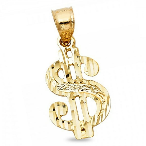 Dollar Sign Charm Solid 14k Yellow Gold Mens Hip Hop Style Pendant Genuine Diamond Cut Design Polished Style 17 mm x 12 mm