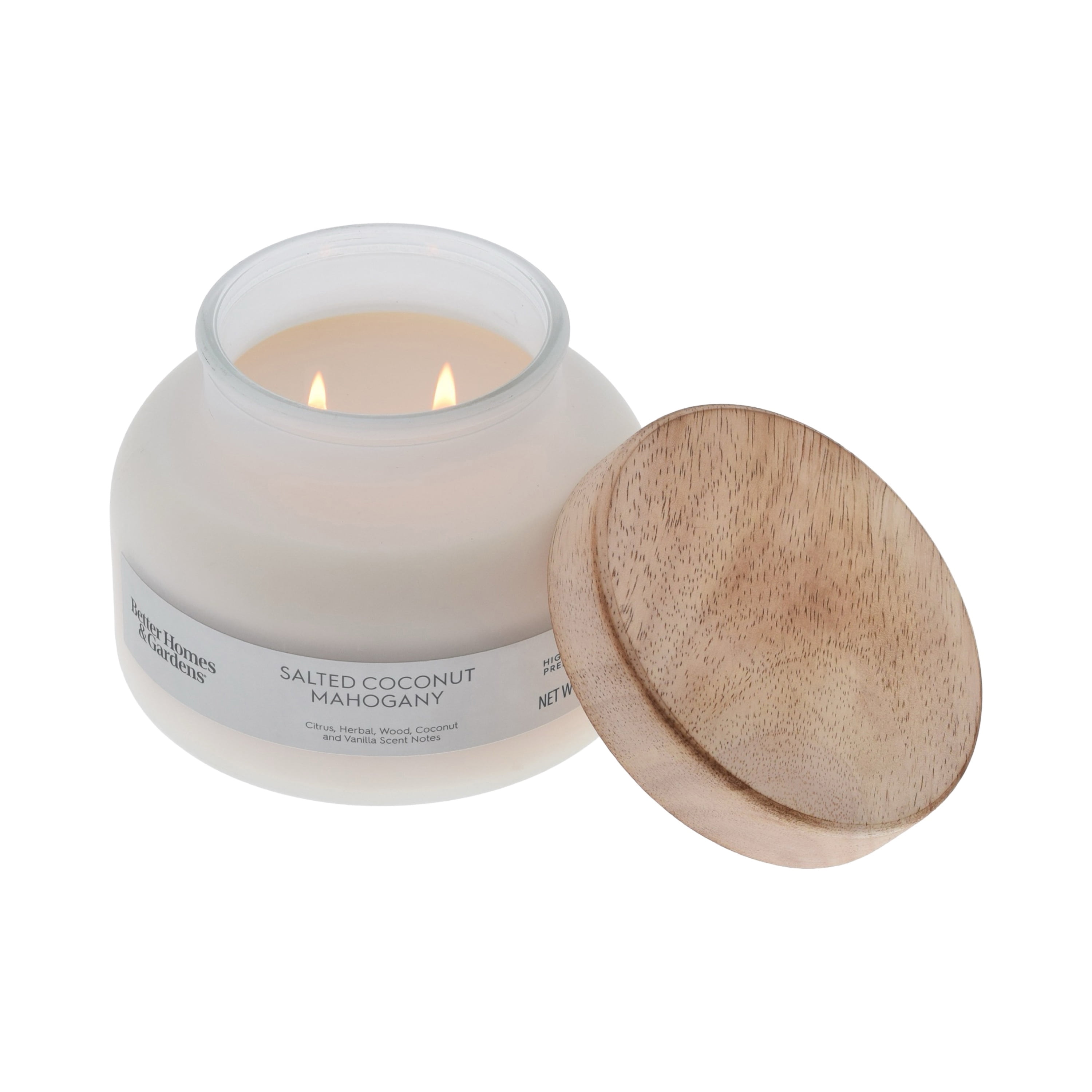 (4 pack) Better Homes and Gardens Salted Coconut Mahogany Scented 2-Wick Frosted Jar Candle 18oz.