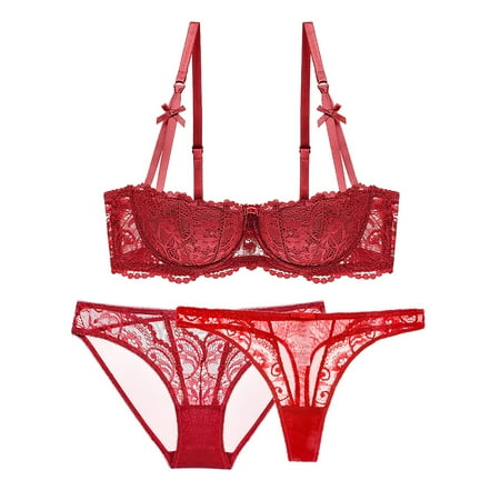

Varsbaby Women s Bra and Panties Set Lace Panties and Thongs Lingerie Set 3 Pce