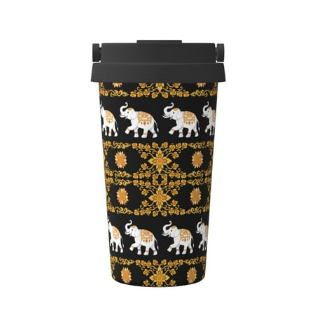

Ocsxa traditional Elephant Print Carry Insulated Coffee Mug Insulated Tumbler Reusable Insulated Cold Brew Iced Coffee Cup Thermos Gifts for Women Men Him Her