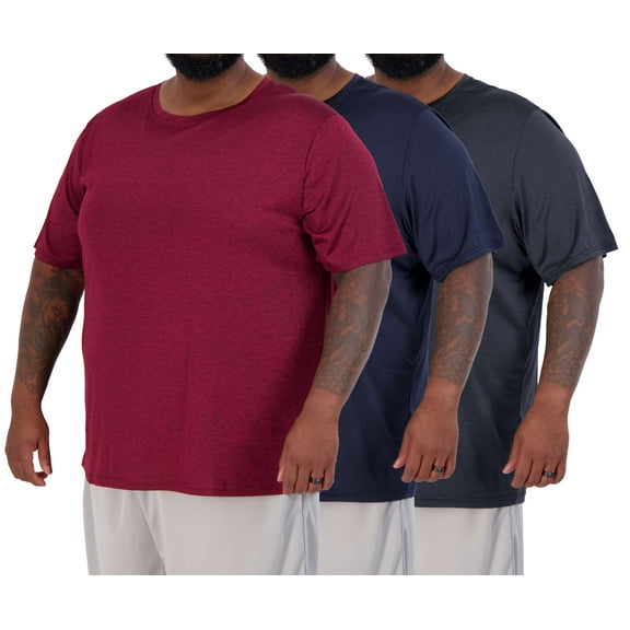 Real Essentials 3 Pack: Men’s Big & Tall Tech Stretch Long-Sleeve & Short-Sleeve Dry-Fit T-Shirt (3XT-5XT)