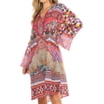 thumbnail image 3 of Sakkas Ximena Women's Floral Boho Cocktail Dress Tunic Cover-up V neck Summer - UM379-Multi - One Size, 3 of 5