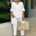 thumbnail image 2 of Clearance Sale! pstuiky Two Piece Summer Sets, Women Solid Color Cotton Linen Suit Long Sleeve Crew-Neck Blouse Pant Suit Loose Casual Suit Leisure White L, 2 of 5