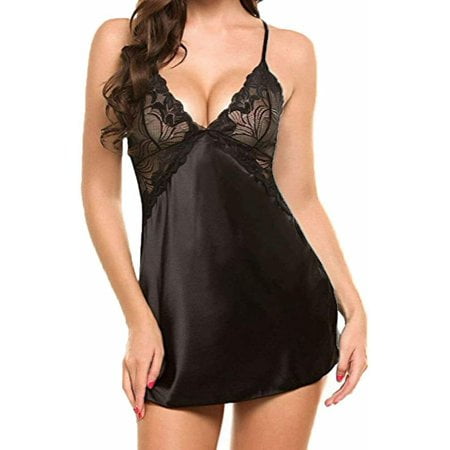 

Babibeauty Women Lace Lingerie Satin Sleep Dress Nightwear Babydoll Sleepwear