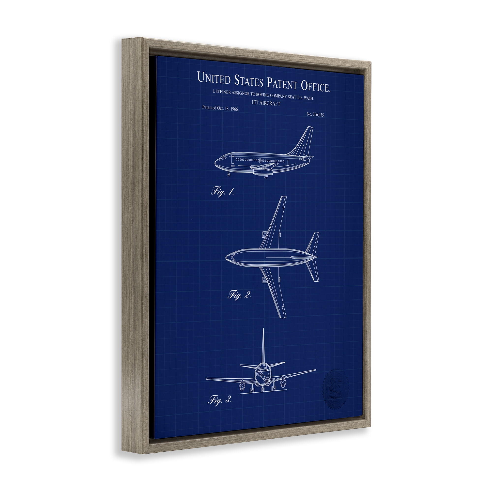 Stupell Industries Jet Aircraft Blueprint Transportation Painting Brown Floater Framed Art Print Wall Art, 17 x 21