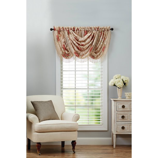 Better Homes Gardens Roses Waterfall Valance Walmart Com Walmart Com