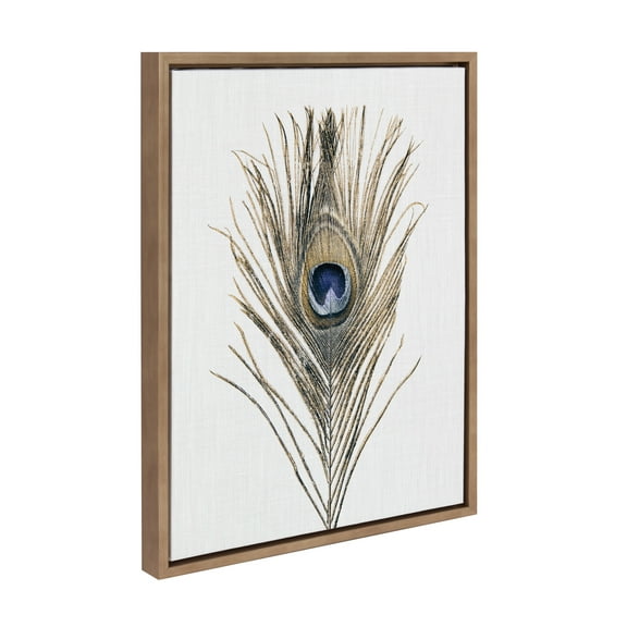 Kate and Laurel Sylvie Peacock Feather Framed Canvas Wall Art by Simon Te of Tai Prints, 18x24 Gold, Soft Animal Bird Feather Art for Wall