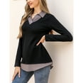 thumbnail image 4 of Women's Long Sleeve Contrast Collared Shirts Patchwork Work Blouse Tunics Tops, 4 of 5