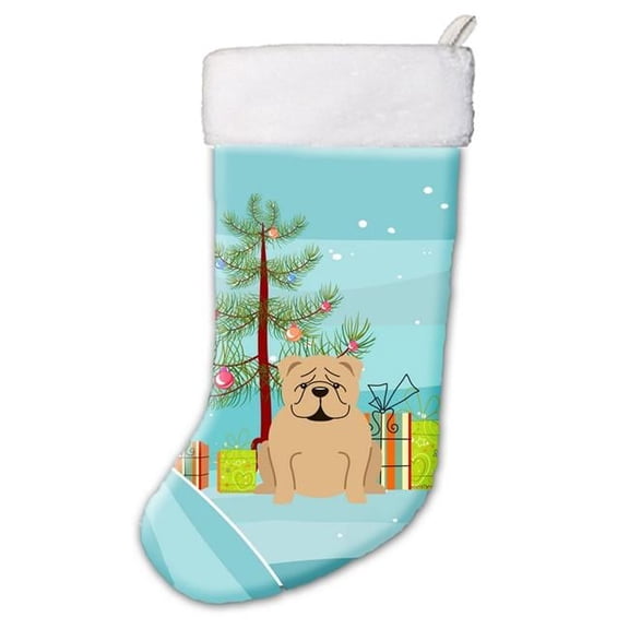 Merry Christmas Tree English Bulldog Fawn Christmas Stocking