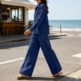 thumbnail image 7 of QQZ Wide Leg Pants 2 Piece Set For Women, Denim Long Sleeve Collared Top & Palazzo Pants Casual Outfit, 7 of 7