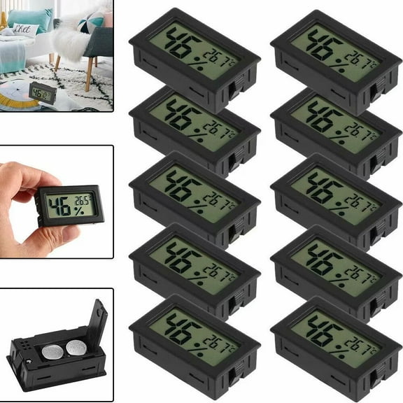 2Z 10-Pack Mini Digital Humidity Thermometer Hygrometer Temperature Meters Gauge Indoor Lcd Display for Guitar Reptile Greenhouse Humidor Cigar Home Room Black