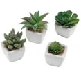 thumbnail image 3 of MyGift Set of 4 Artificial Succulent Plants in Square White Ceramic Pots, 3 of 4