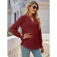 thumbnail image 3 of Women'S Casual Long Sleeve V-Neck Pullover Shirt Top Wine Red M, 3 of 8