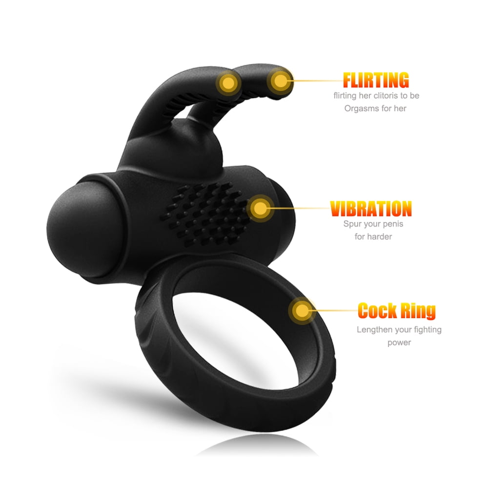 Vibration Rabbit Sperm Locking Ring Contraceptive Ring Sex Toy for Men and Couples Extreme-Black