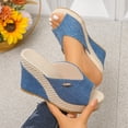 thumbnail image 2 of Chunky Platform Wedge High Heel Sandals for Women Peep Toe Espadrille Bohemia Beach Wedding Slip On Wedges, 2 of 9