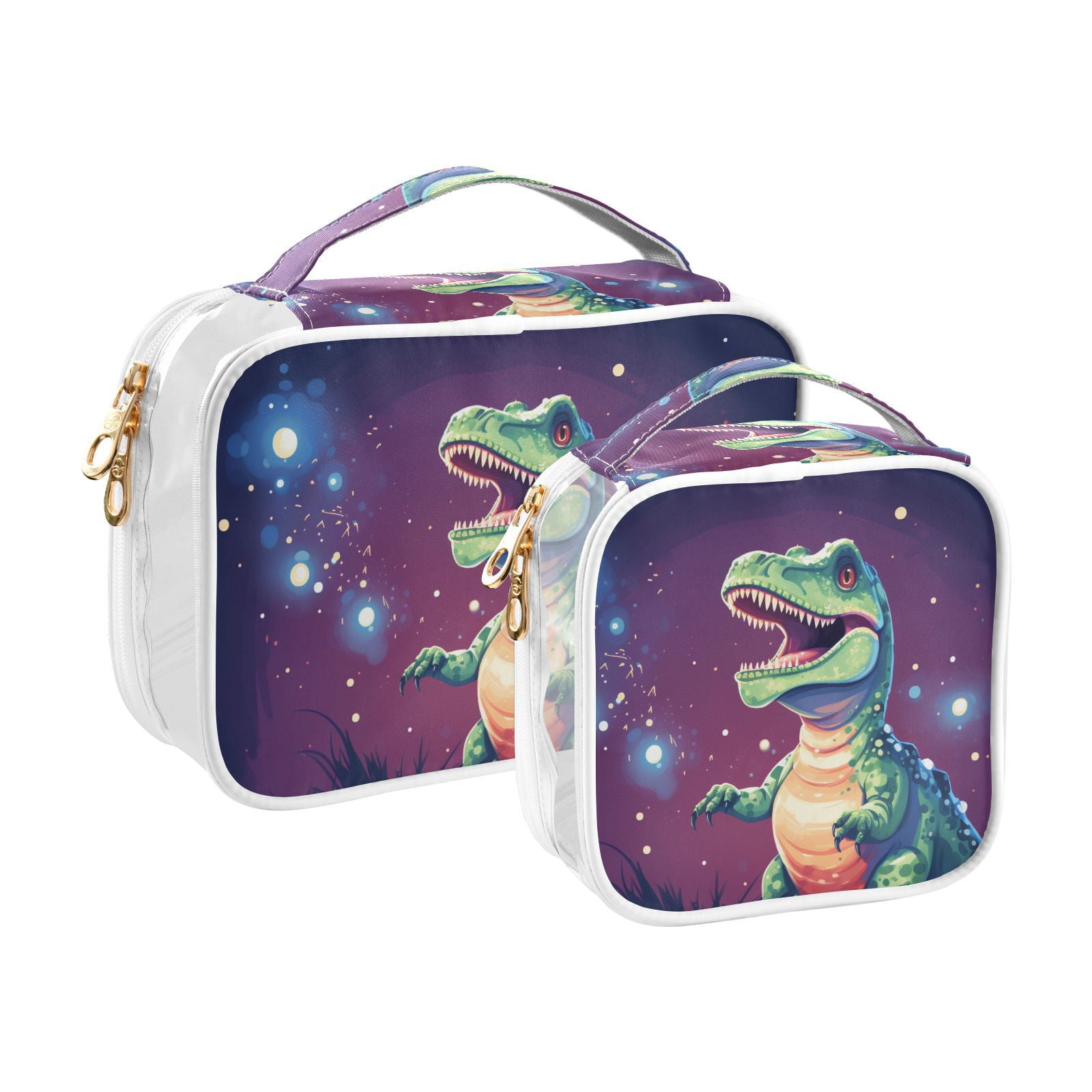 Clear Makeup Bags with Handle Large Opening 2 Pack Set Toiletry Bag Quart Size Bag, for Women Man Traveling Travel Essentials, Toiletries and Other. Dinosaur Cute