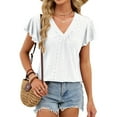 thumbnail image 4 of Womens Tops Trendy Sawvnm Women‘s Casual Fashion Solid Color Summer V-Neck Short Sleeve Blouses Shirts Top Blouses for Women White XL, 4 of 9
