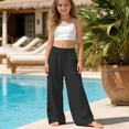 thumbnail image 2 of shoper Girls Linen Pants Size 14-16 Flowy Wide Leg Beach Trousers with Pockets High Waisted Casual Comfy Loose Pants Summer, 2 of 6