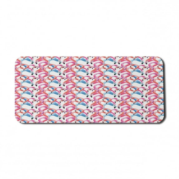 Flamingo Computer Mouse Pad, Watercolor Pastel Style Zoo Tropical Birds in Various Tones Wedding Romance, Rectangle Non-Slip Rubber Mousepad X-Large, 35" x 15" Gaming Size, Multicolor, by Ambesonne
