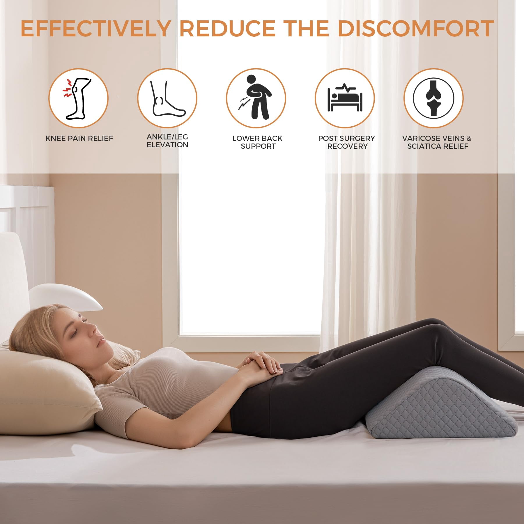 Ganondorf Knee Wedge Pillow 6.3'' for Post-Surgery Recovery - Leg Elevation Support for Sleep Position,Alleviating Lower Back & Hip Pain Enhancing Circulation in Ankles Legs Triangle Pillow