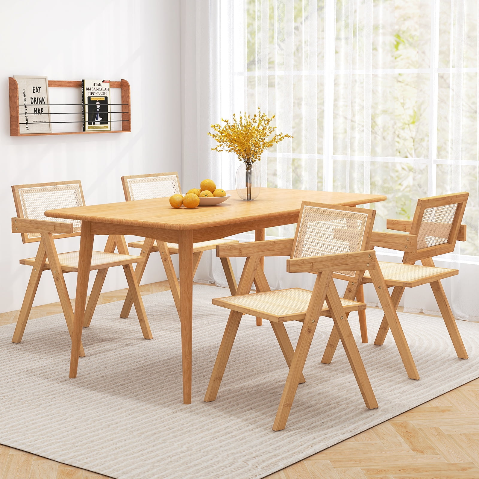 Costway Set of Rattan Accent Chairs Mid Century Dining Armchair - Main Image