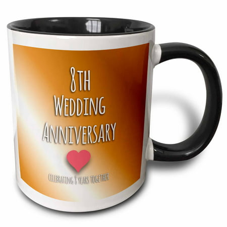 3dRose 8th Wedding Anniversary gift - Bronze celebrating 8 years together eighth anniversaries eight yrs, Two Tone Black Mug,