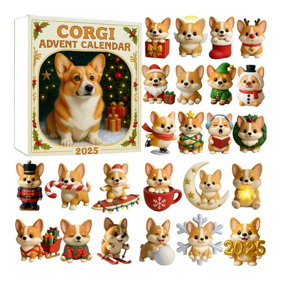 Corgi Advent Calendar, 24 Cute Mini Corgi Ornaments, Cute Dog Christmas Countdown Calendar for Pet Lovers, Collectible Holiday Gifts