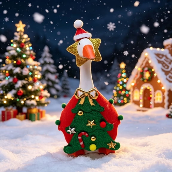 RUINIXCW 7 Inch Christmas Deck Goose Outfits Desk Duck Outfit Mini Porch Goose Outfit for Desktop Goose Figurine Decor Desk Goose Clothes Felt Xmas Tree Costume and Headwear Set (No Goose)