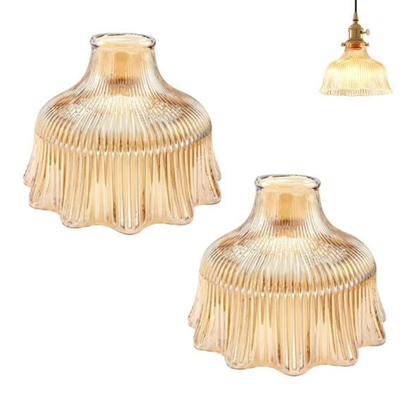 FSLiving 6.7" Amber Glass Water-drop Lamp Shade Replacement, Brown Flower Bell Glass Lampshade Cover, DIY Decorative for Pendant Light Table Lamp Swag Ceiling Lamp Torchiere Wall Sconce 2-Packs