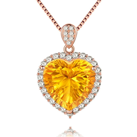 Uloveido Rose Gold Plated Sterling Silver 925 Yellow Citrine Crystal Women Love Heart Necklace Pendant for Mom with Cubic Zirconia FN016