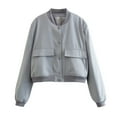 thumbnail image 3 of Chaqueta Universitaria Corta para Mujer, Larga, Abotonada, Informal, con Bolsillos. Gris M, 3 of 7