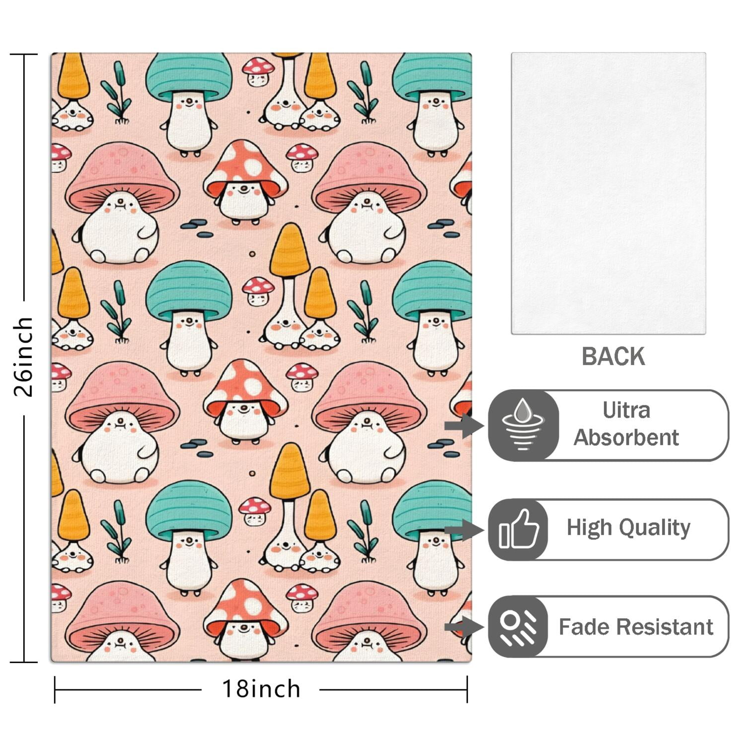 6 Pcs Funny Kitchen Towels,Pink Mushroom Cartoon Light Pattern Microfiber Dish Towels,Kitchen Tea Towels,Kitchen Towel Set (18" X 26")