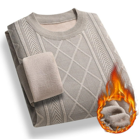 Donemore Men's Round Neck Fleece-Lined Heavyweight Thermal Underwear Mid-Age & Senior Men Warm Business Casual Style Classic Simple Design