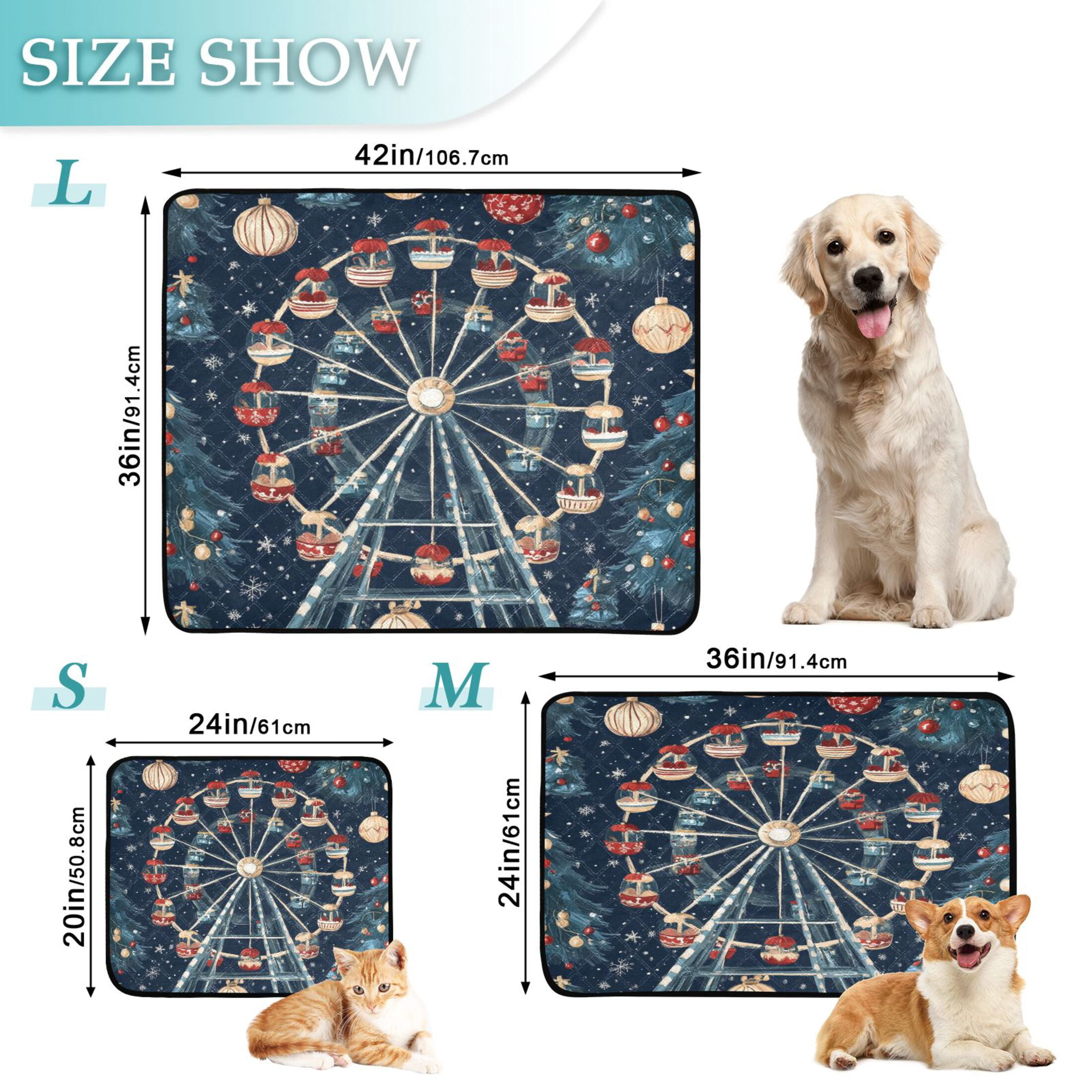 Qxltty Christmas Decorated Ferris Wheel Cat litter Pads Pet Set of 3 Diaper Mats Center Anti-leakage Layer Absorbent Soft and Comfortable