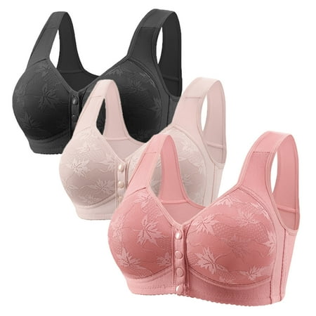 LMKIHUSA Senior Daisy Bras for Older Women 2pc Everyday Bras for Women Front Close Snap Sports Push Up Wire Free Bras Daisy Bra Women Large Size Underwire Black XXXXXXL