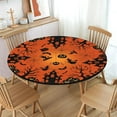 thumbnail image 2 of Halloween Round Fitted Tablecloth with Elastic Edge,Water-Resistant Picnic Pumpkin Witch Castle Bat Spider Web Table Cover for 48-52" Found Tables Black Orange Table Cloth for Dinner,Outdoor,Patio, 2 of 6