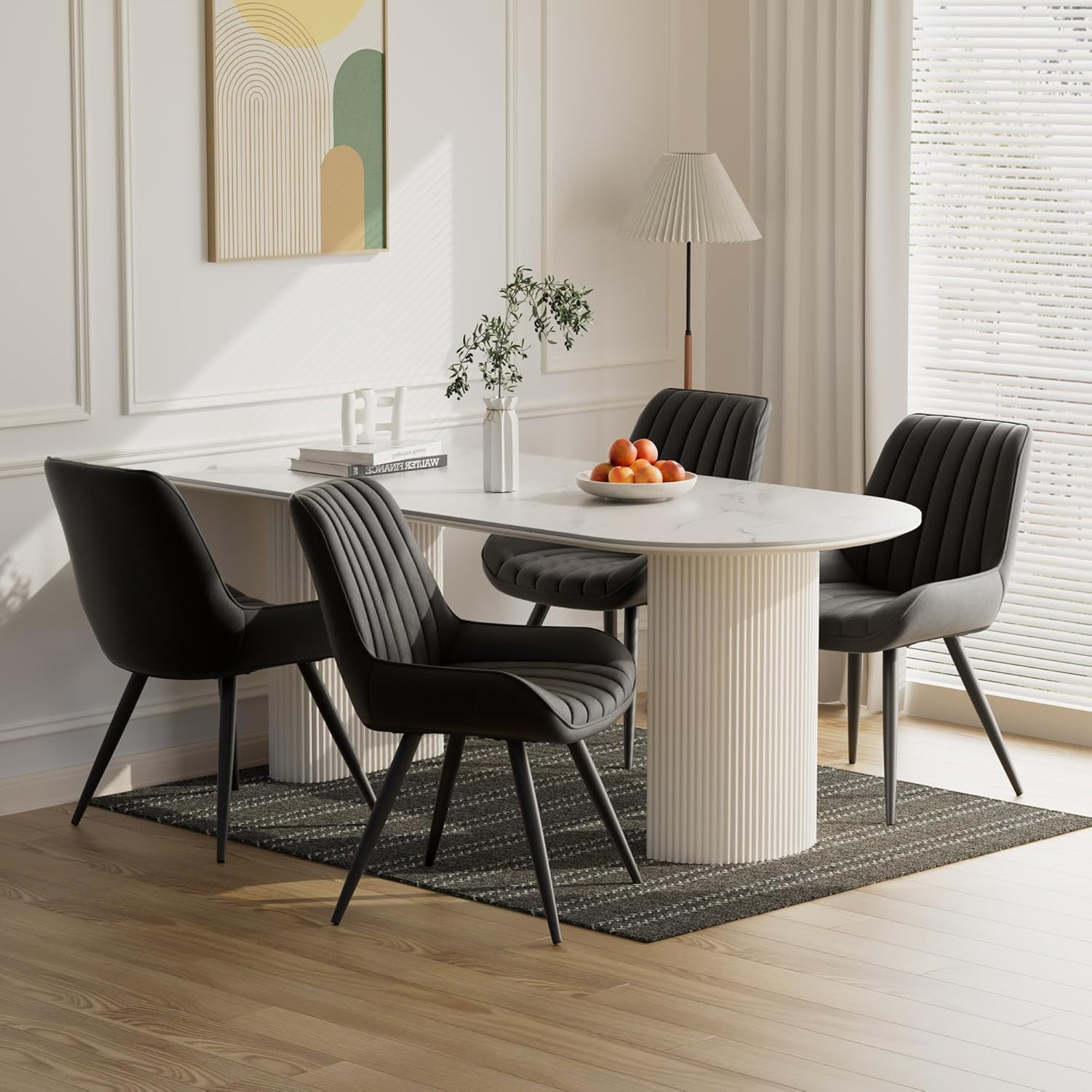 Hawsaiy Modern Dining Chairs Set of 6, Cat Scratch-Resistant Faux Leather Upholstered Kitchen Side Chairs with Thick Cushions & Metal Legs, Black