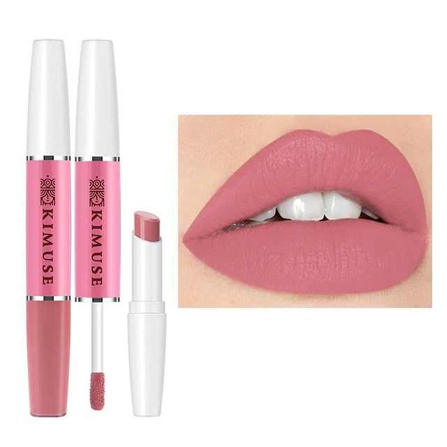 Brillant à Lèvres Mat 2 en 1, Gloss Longue Tenue Imperméable en Velours, Brillant à Lèvres Hautement Pigmenté, Ne Colle Pas au Verre et Ne Déteint Pas, Rouge à Lèvres Maquillage pour Femmes et Filles (Couleur:05)