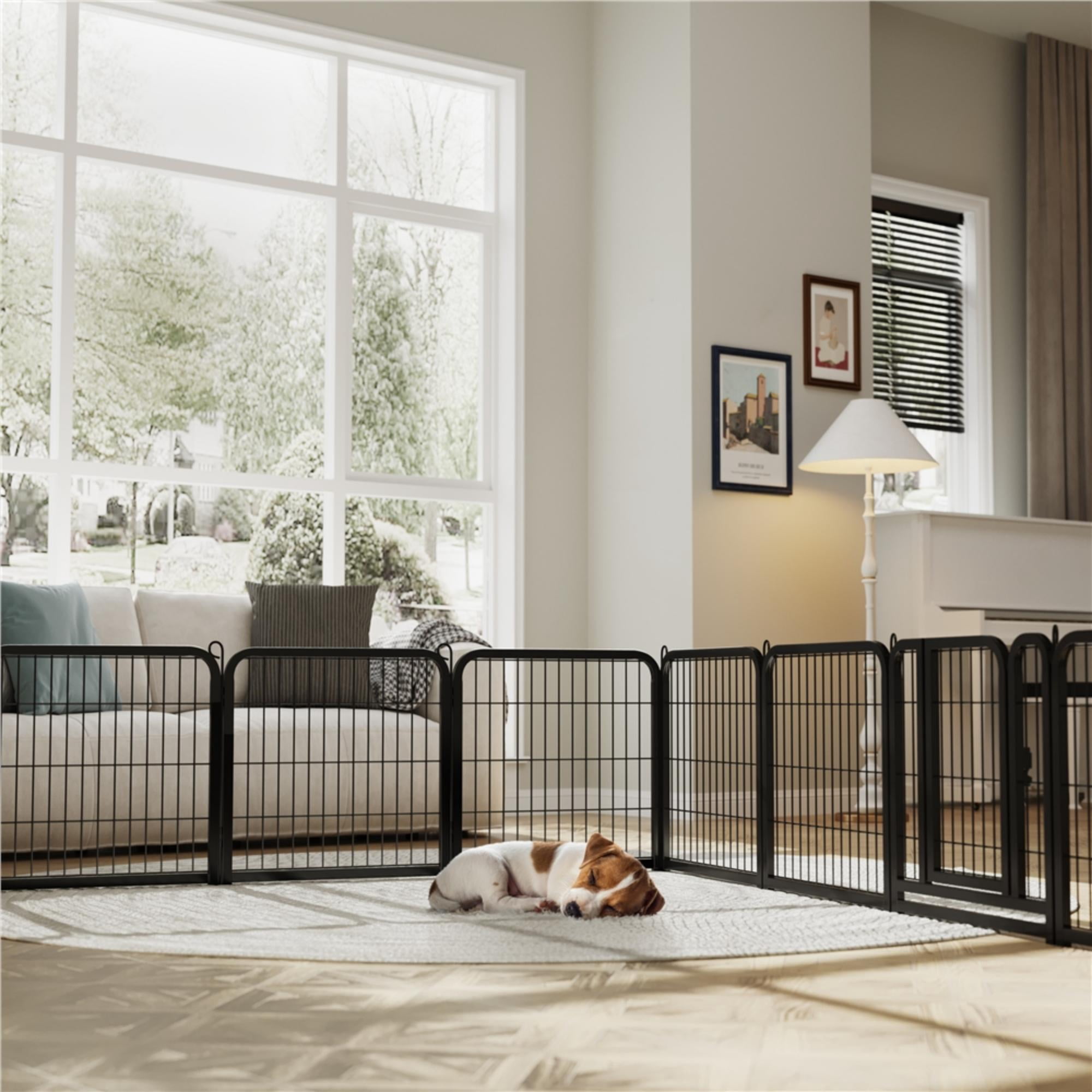 Alden Design 24″ Tall 24 Panels Dog Playpen Dog Gate with Door, Black