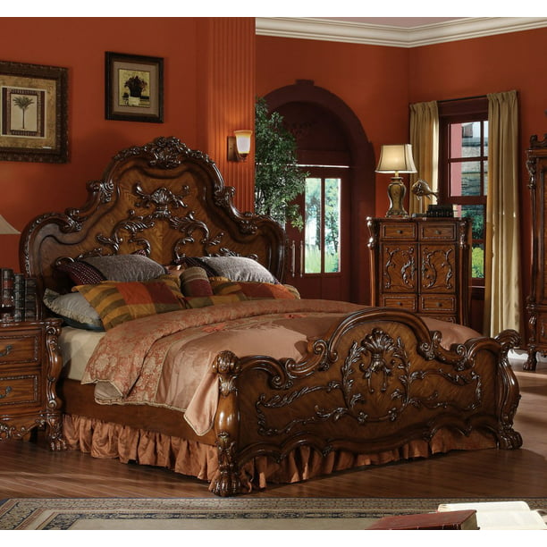 Traditional Antique Carved Wood Queen, Antique King Bed