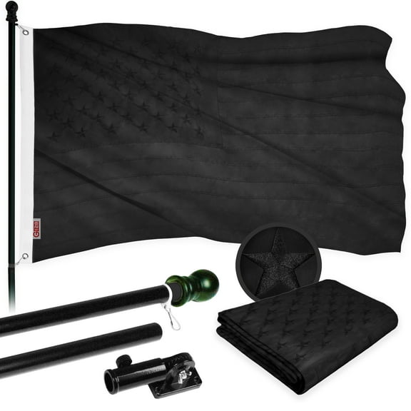 G128 - 6 Feet Tangle Free Spinning Flagpole (Black) All Black USA American Flag Brass Grommets Embroidered 3x5 ft (Flag Included) Aluminum Flag Pole