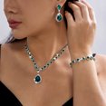 thumbnail image 3 of PISONIC Women Silver-Tone Green Crystal Jewelry Set, Teardrop Necklace Drop Earrings Bracelet 3 Pcs Set, Crystal Bridal Wedding Party Prom Statement Jewelry Gift, 3 of 6