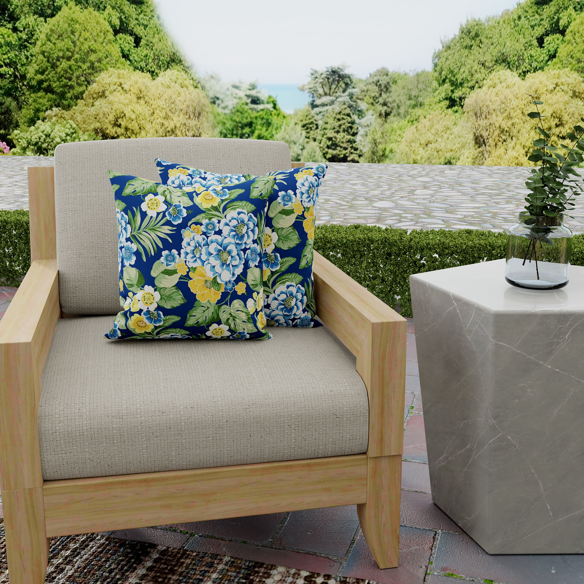 Jordan Manufacturing 18" x 18" Binessa Lapis Blue Floral Square Outdoor Throw Pillow (2 Pack)