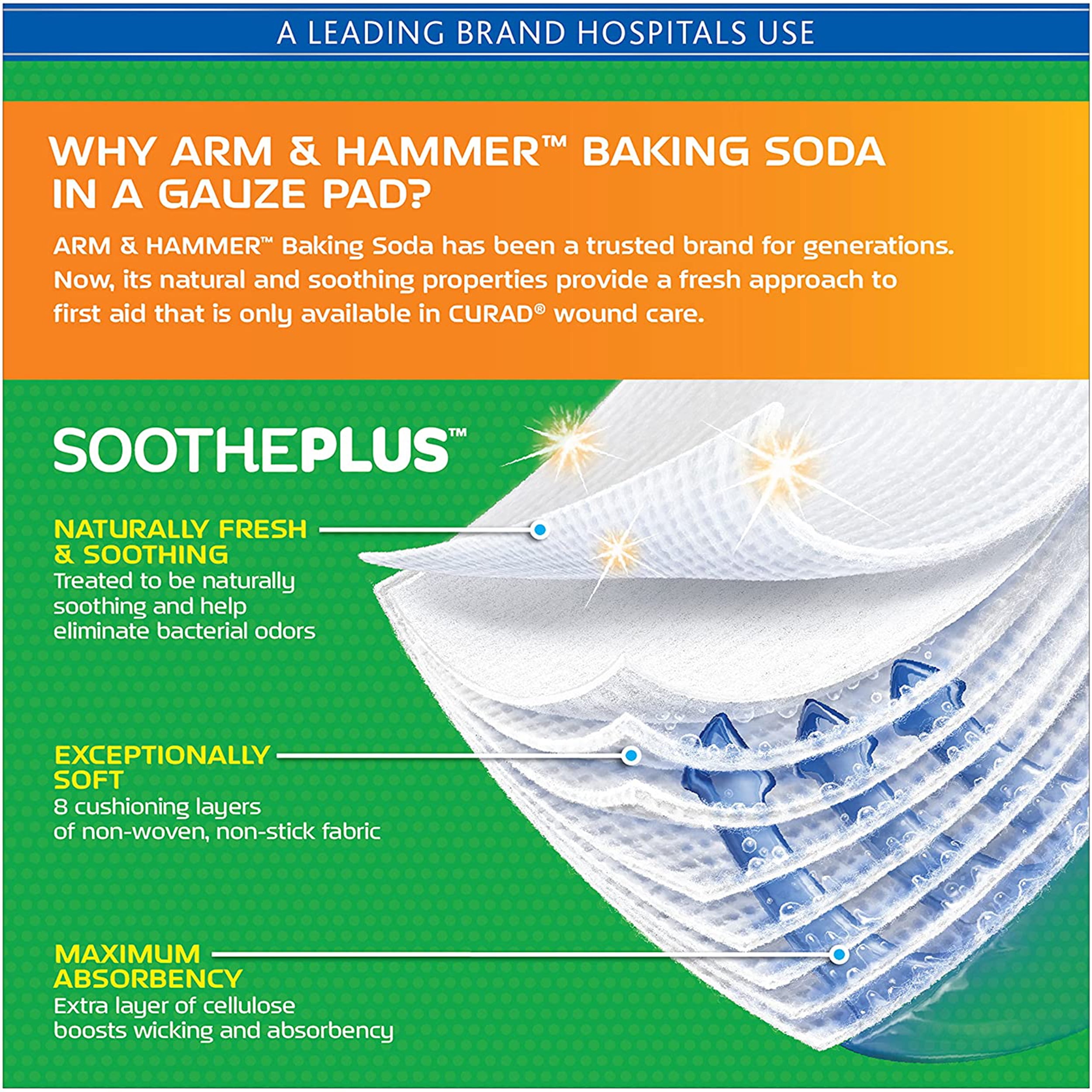 Curad SoothePlus Large Gauze Pads Eliminate Odor Bacteria, 25ct, 4-Pack