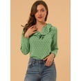 thumbnail image 2 of INSPIRE CHIC Women's Ruffle Neck Long Sleeve Polka Dots Blouse Shirt, 2 of 6
