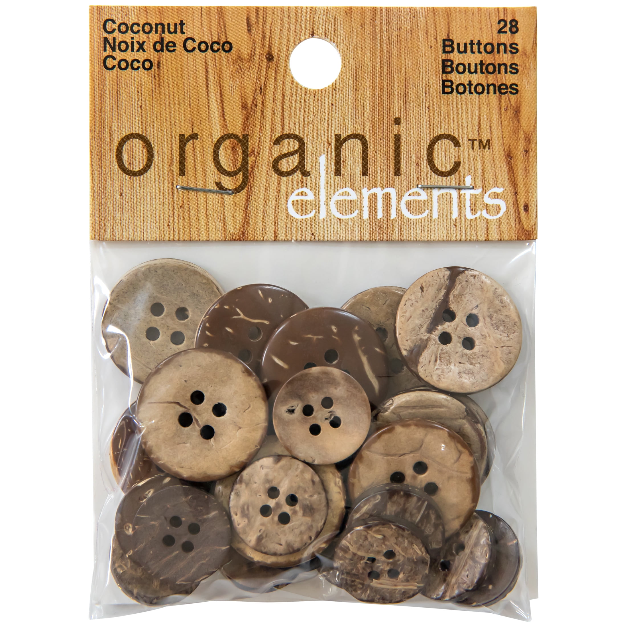 Organic Elements Brown Assorted Sew Thru Coconut Buttons, 28 Pieces