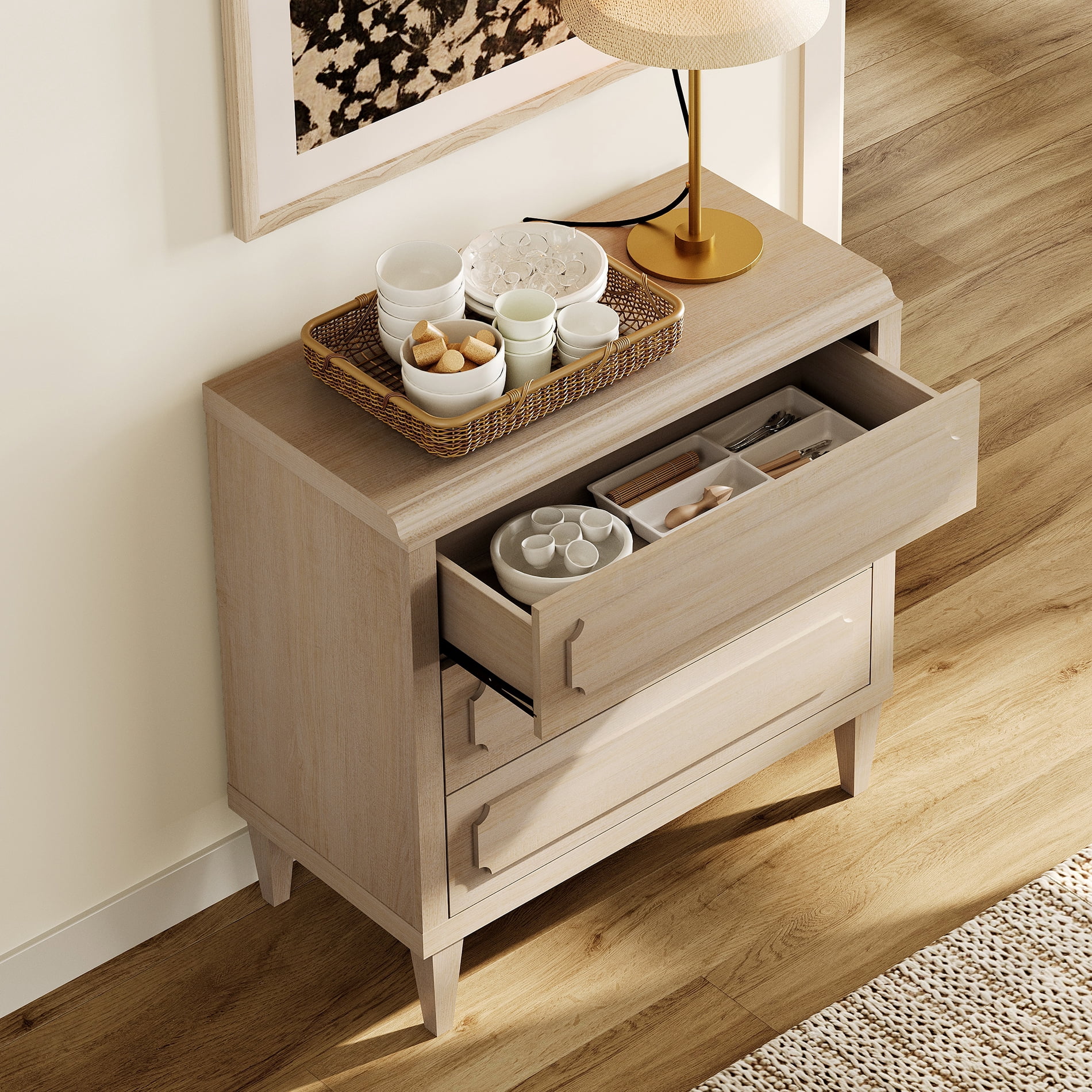 Oak Modern TV Stand for 55 Inch TVs, Wood Entertainment Center with 3 Drawers Storage for Living Room Bedroom
