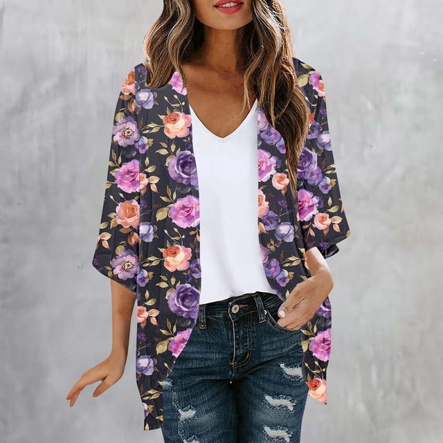 LOVZFMLL Cardigan pour Femmes Manteau Imprimé Vintage Cardigan Décontracté Imprimé