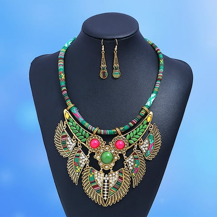 HONITANO 1Set Bohemian Style Green Plastic Resin Necklace Earring Women Jewelry Sets